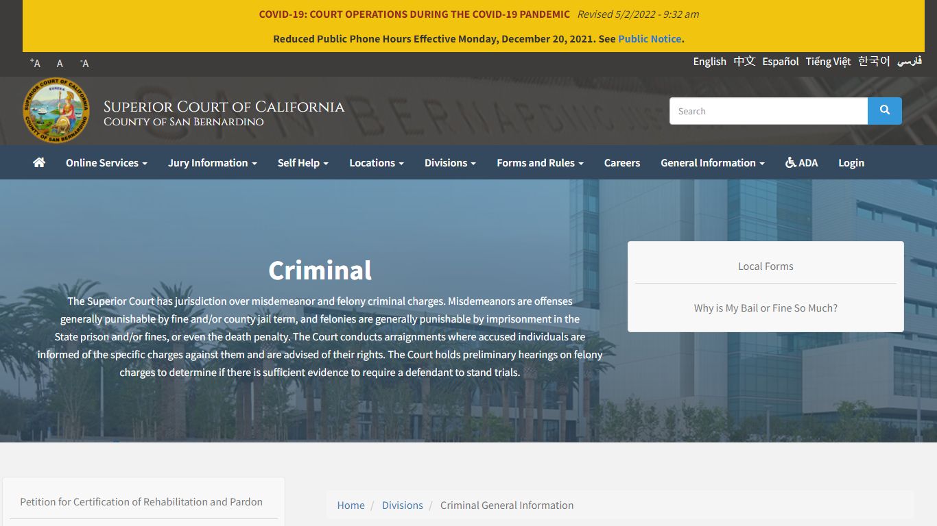 Criminal General Information | Superior Court of California